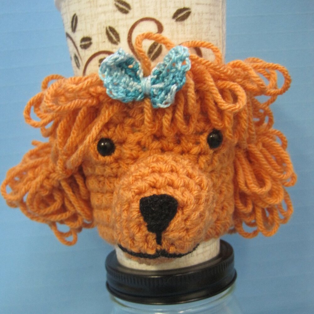 Handmade Crochet Poodle Puppy Dogs  RED Cup Cozy